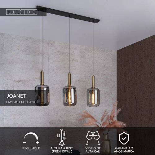 Lucide JOANET - Lámpara colgante - 3xE27 - Ahumado - USP